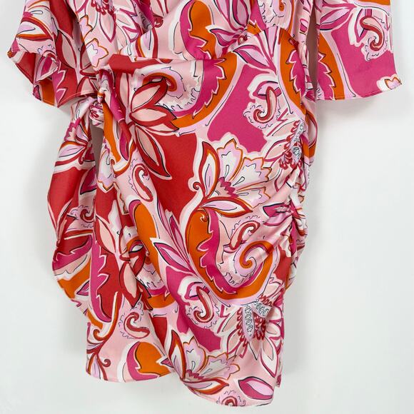Zara Women's Carla Paisley Floral Wrap Dress Large Pink Bloggers Favorite - Picture 5 of 16